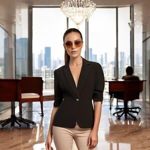 Tahari Arthur S Levine Womens Fitted Blazer 10 Black Textured Lined Work Jacket